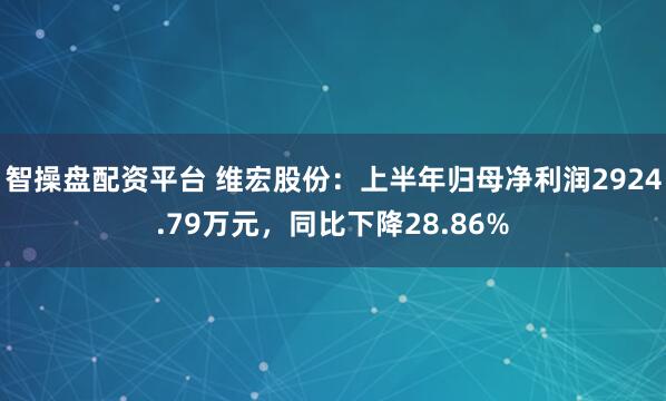 智操盘配资平台 维宏股份：上半年归母净利润2924.79万元，同比下降28.86%